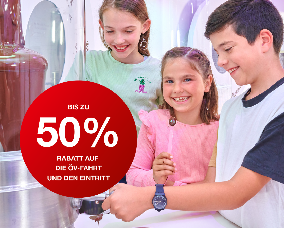 Kinder im Chocolarium. 50% Rabatt mit RailAway-Button